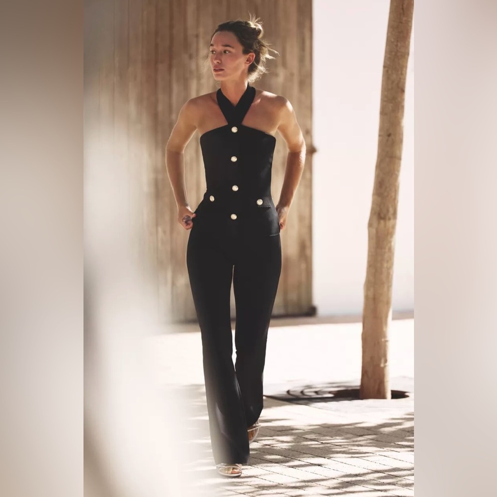 Brand New. Never worn. Zara halter top & high waisted flare leg pants